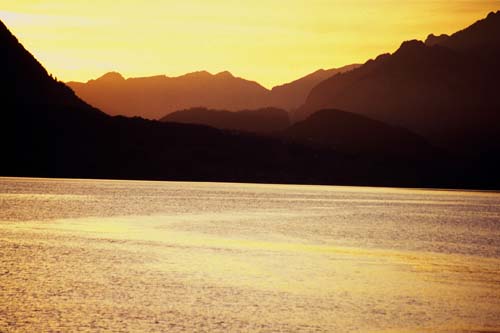 Evening sun at Thun lake, Switzerland